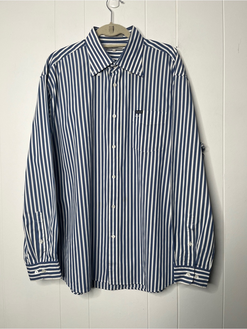 Faconnable Classic Vertical Blue/White Stripe Button-Down Shirt Long Sleeve XXL